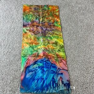 Silkroad 100% Silk Scarf Long‎ Multicolor Abstract Art to Wear Colorful Soft